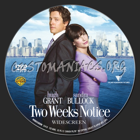 Two Weeks Notice dvd label