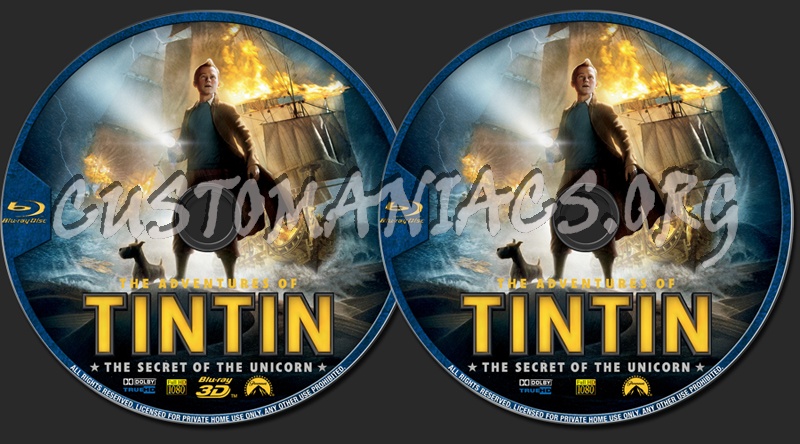 The Adventures of Tintin 2D 3D blu-ray label