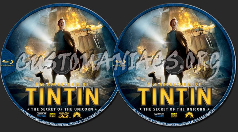 The Adventures of Tintin 2D 3D blu-ray label