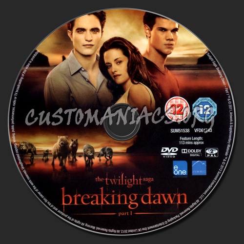 The Twilight Saga Breaking Dawn Part 1 dvd label