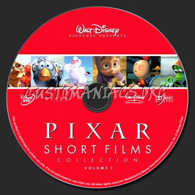 Pixar Short Films Collection Vol 1 dvd label