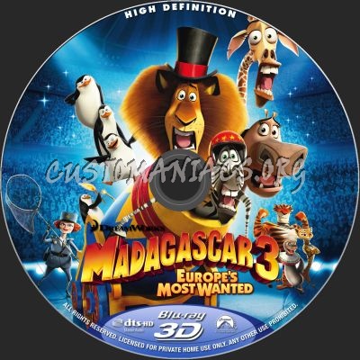 Madagascar 3: Europe's Most Wanted (2D+3D) blu-ray label