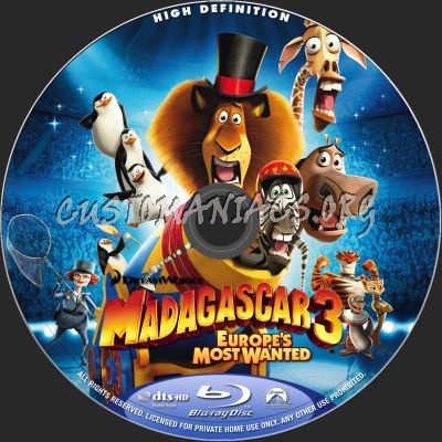 Madagascar 3: Europe's Most Wanted (2D+3D) blu-ray label