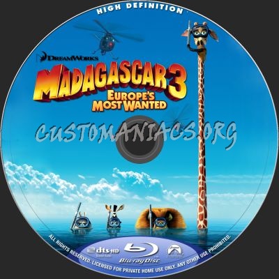 Madagascar 3: Europe's Most Wanted (2D+3D) blu-ray label