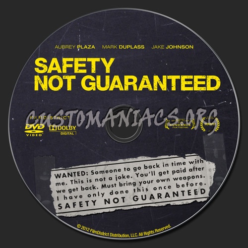 Safety Not Guaranteed dvd label