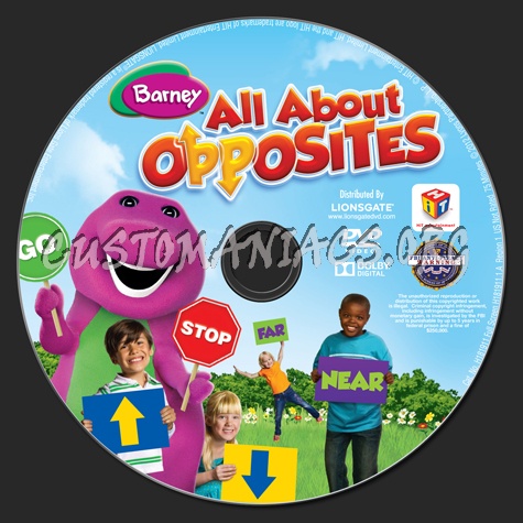 Barney All About Opposites dvd label