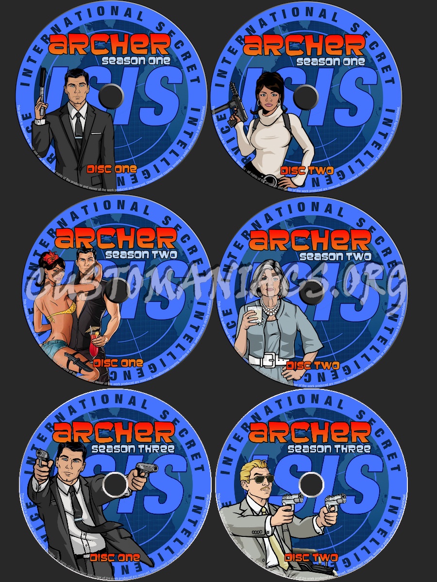 Archer Seasons 1 -3 dvd label