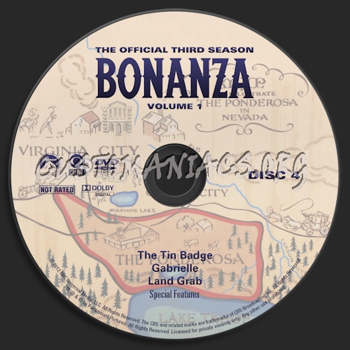 Bonanza Season 3 Volume 1 dvd label