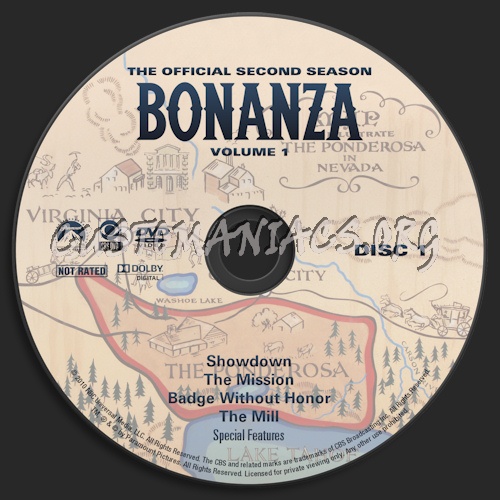 Bonanza Season 2 Volume 1 dvd label