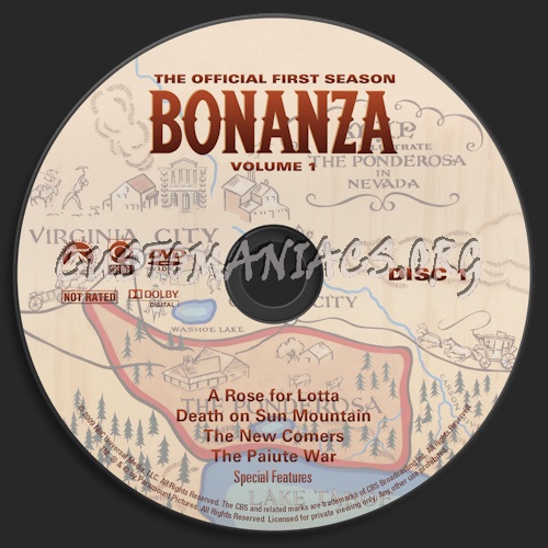 Bonanza Season 1 Volume 1 dvd label