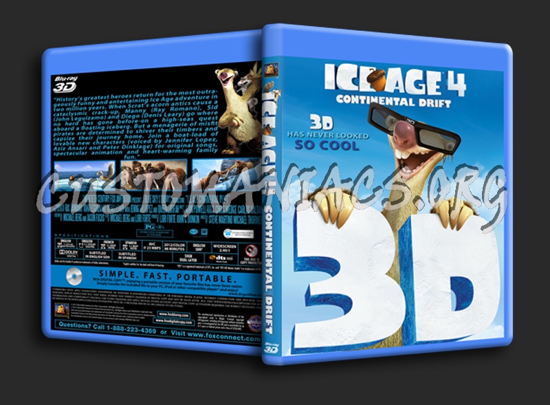 Ice Age 4 Continenal Drift 3D blu-ray cover