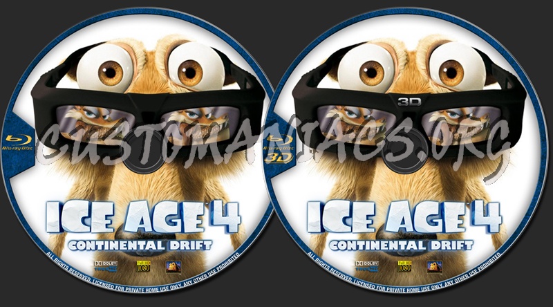 Ice Age 4 Continental Drift 2d & 3d blu-ray label