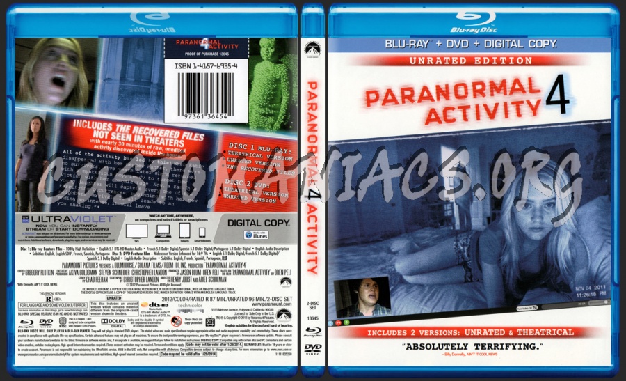 Paranormal Activity 4 blu-ray cover
