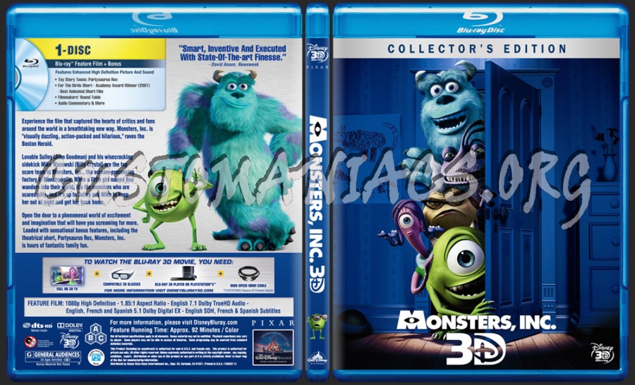 Monsters Inc. 3D blu-ray cover