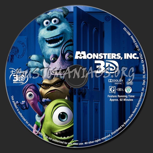 Monsters, Inc. 3D blu-ray label