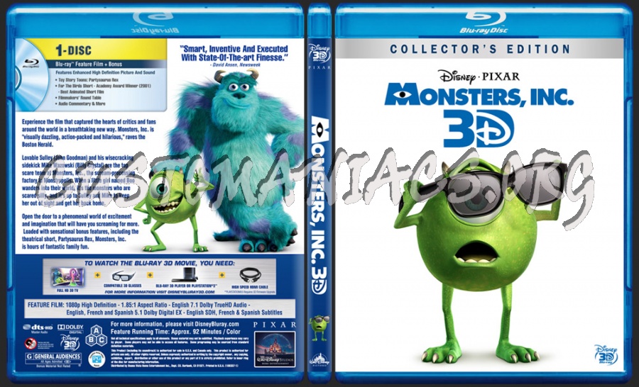 Monsters, Inc. 3D blu-ray cover