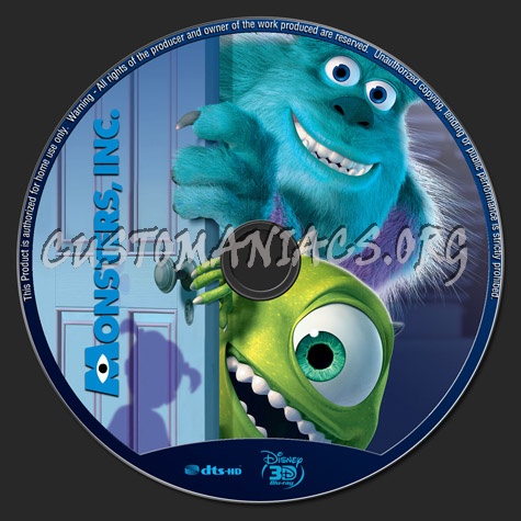 Monsters Inc 3D blu-ray label