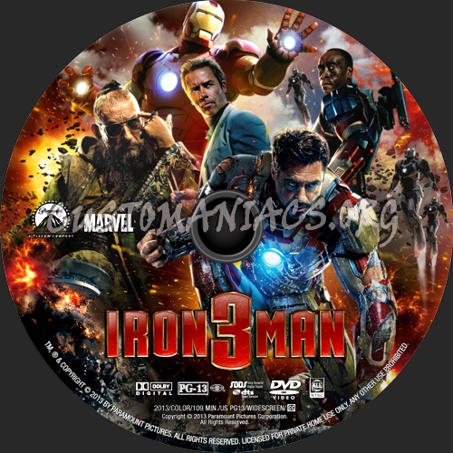 Iron Man 3 (2013) dvd label