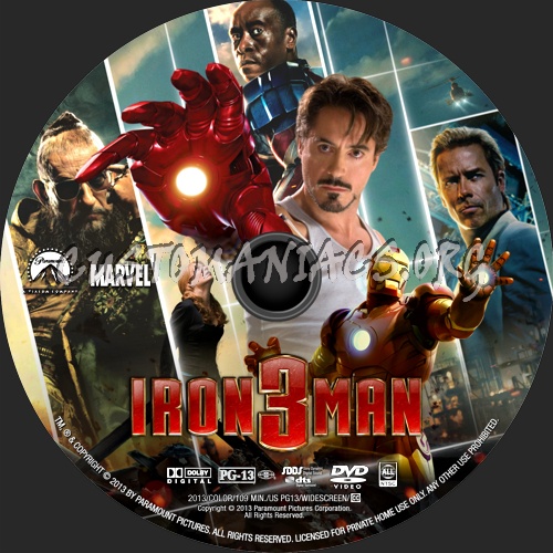 Iron Man 3 (2013) dvd label