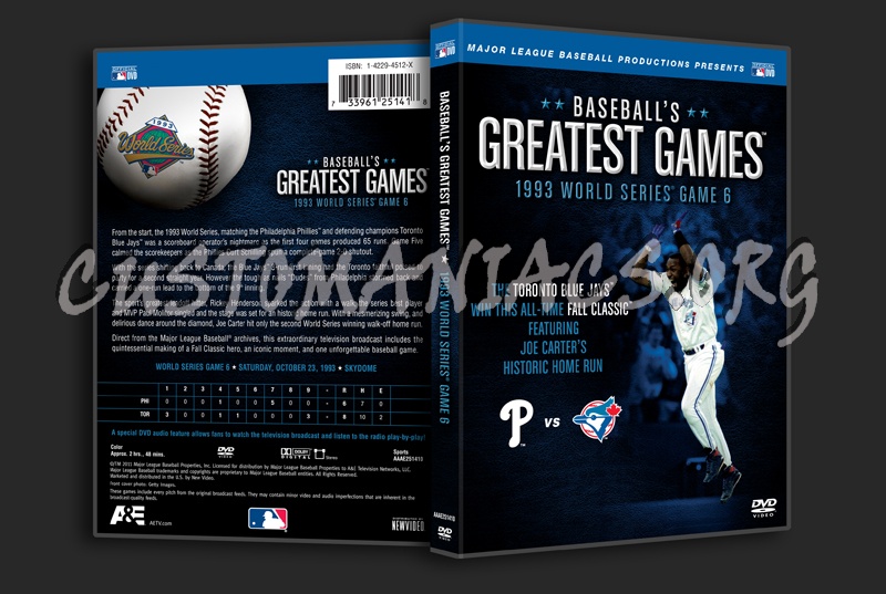 Baseball's Greatest Games 1993 World Series Game 6 dvd cover