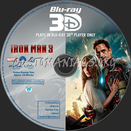 Iron Man 3 3D blu-ray label