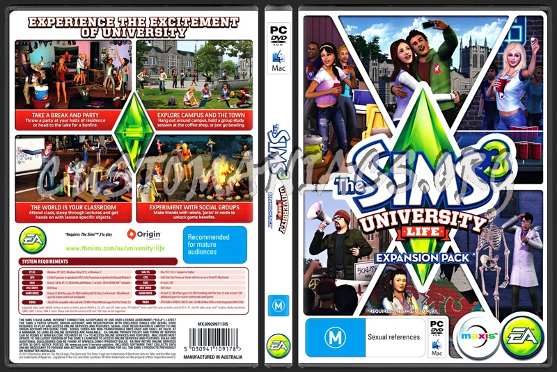 The Sims 3 University Life dvd cover