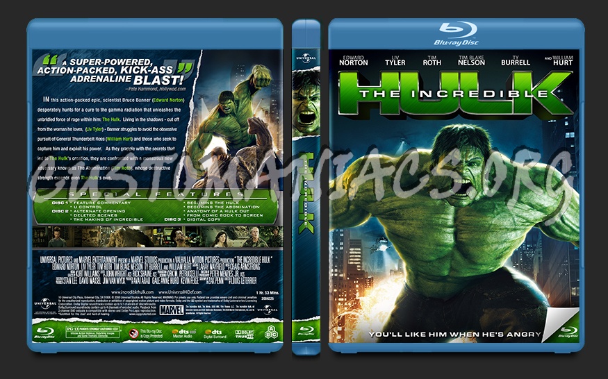 The Incredible Hulk blu-ray cover