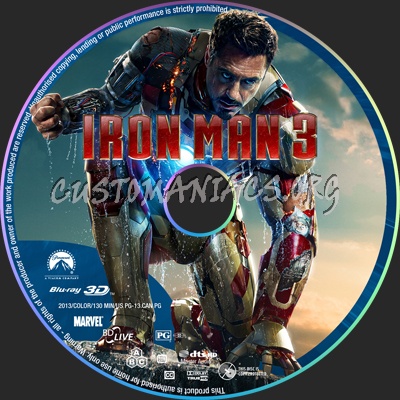Iron Man 3 3D blu-ray label