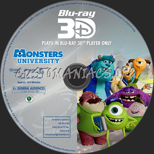 Monsters University 3D blu-ray label