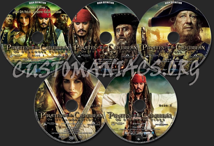 Pirates Of The Caribbean: On Stranger Tides 3D (5 Discs) (2011) blu-ray label