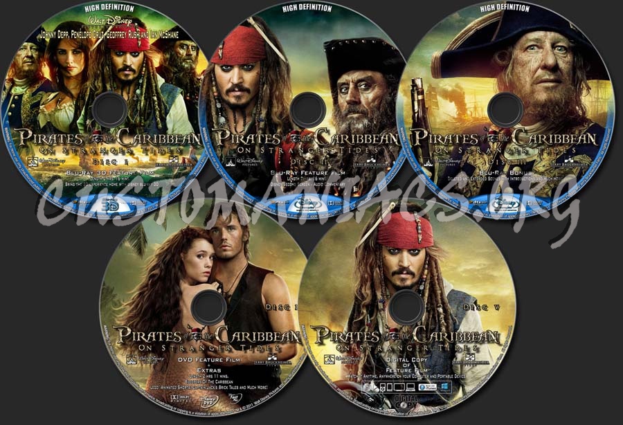 Pirates Of The Caribbean: On Stranger Tides 3D (5 Discs) (2011) blu-ray label