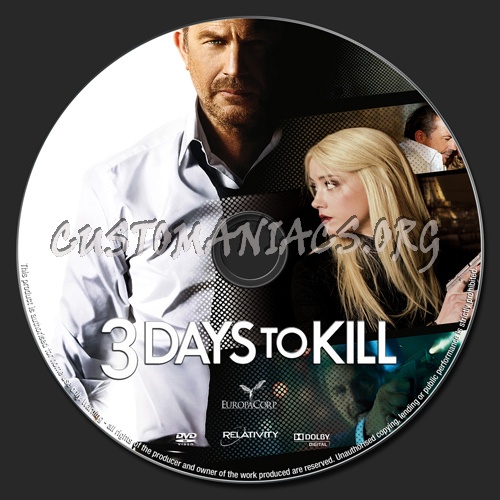 3 Days To kill dvd label