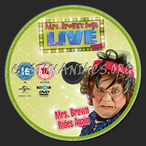 Mrs Brown's Boys Live Tour Mrs Brown Rides Again dvd label