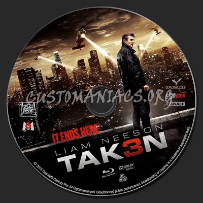 Tak3n (aka: Taken 3) blu-ray label