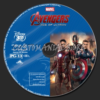 Avengers: Age Of Ultron (2D+3D) blu-ray label