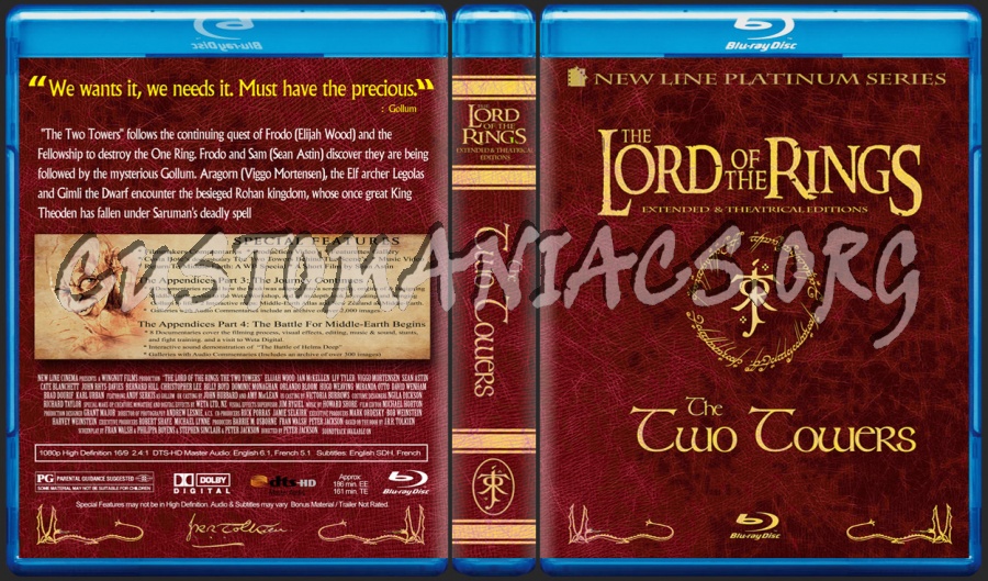 Lord of the Rings - The Two Towers blu-ray cover