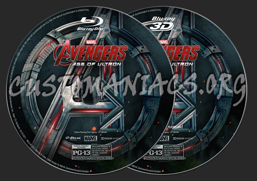 Avengers: Age of Ultron (2D/3D) blu-ray label