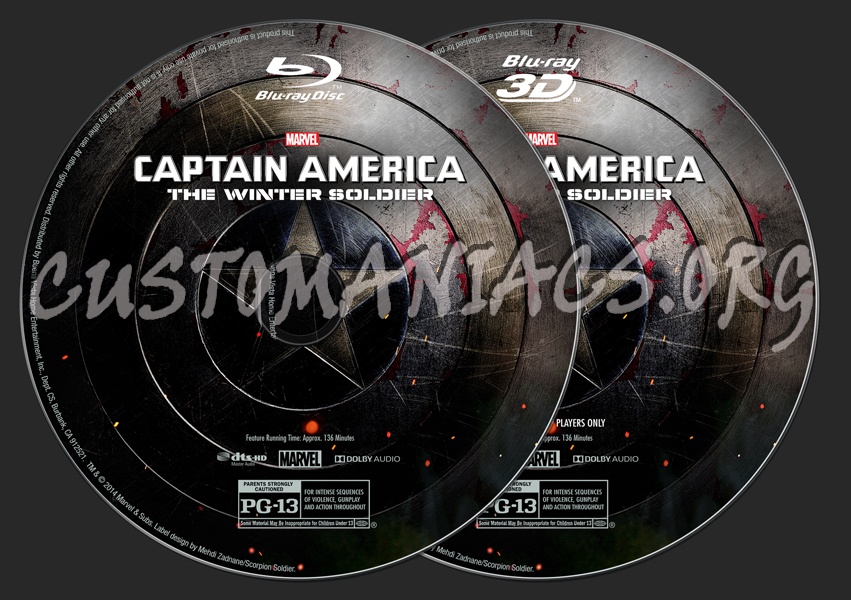 Captain America: The Winter Soldier (2D/3D) blu-ray label