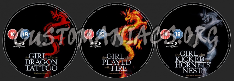 The Girl Who Trilogy (Dragon Tattoo, Played With Fire, Kicked the Hornets' Nest) blu-ray label