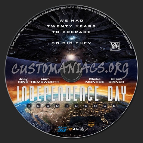 Independence Day: Resurgence (2D & 3D) blu-ray label