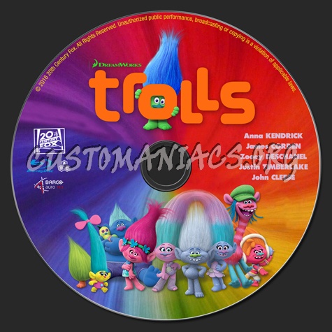 Trolls (2D & 3D) blu-ray label