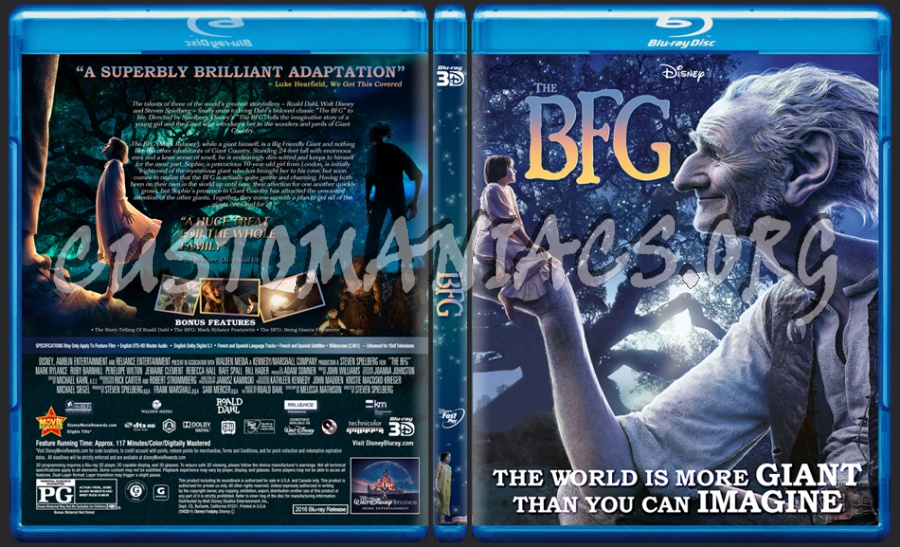 The BFG (Big Friendly Giant) 3D 2016 dvd cover
