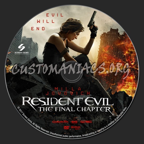 Resident Evil: The Final Chapter dvd label