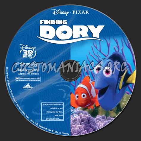 Finding Dory (2D & 3D) blu-ray label