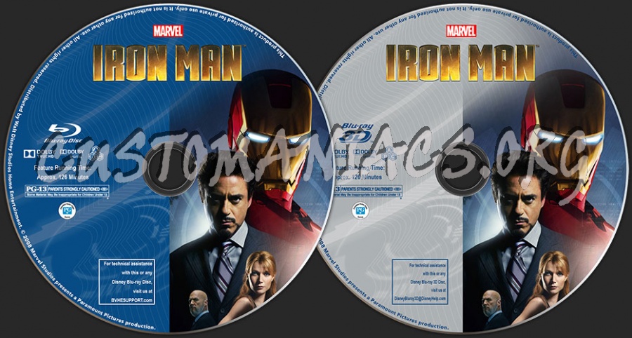 Iron Man (2D + 3D) blu-ray label