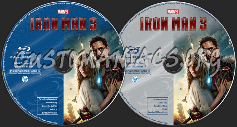 Iron Man 3 (2D + 3D) blu-ray label