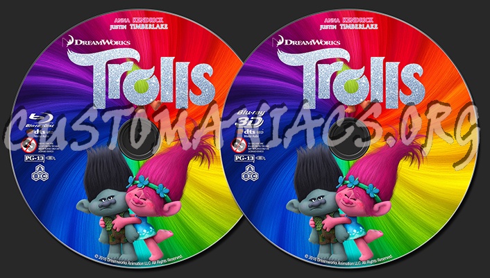 Trolls (2D & 3D) blu-ray label