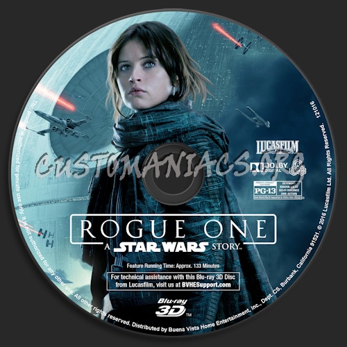 Rogue One: A Star Wars Story (Blu-Ray + 3D) blu-ray label