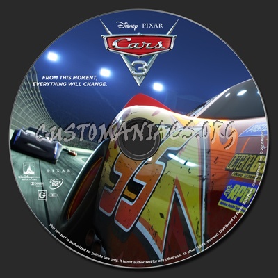 Cars 3 dvd label