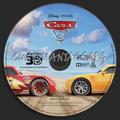 Cars 3 (Blu-ray + 3D) blu-ray label